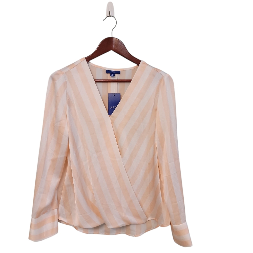 Apt 9 New Womens Size Medium Wrap Corpwear Office Siren Stripe Blouse Peach